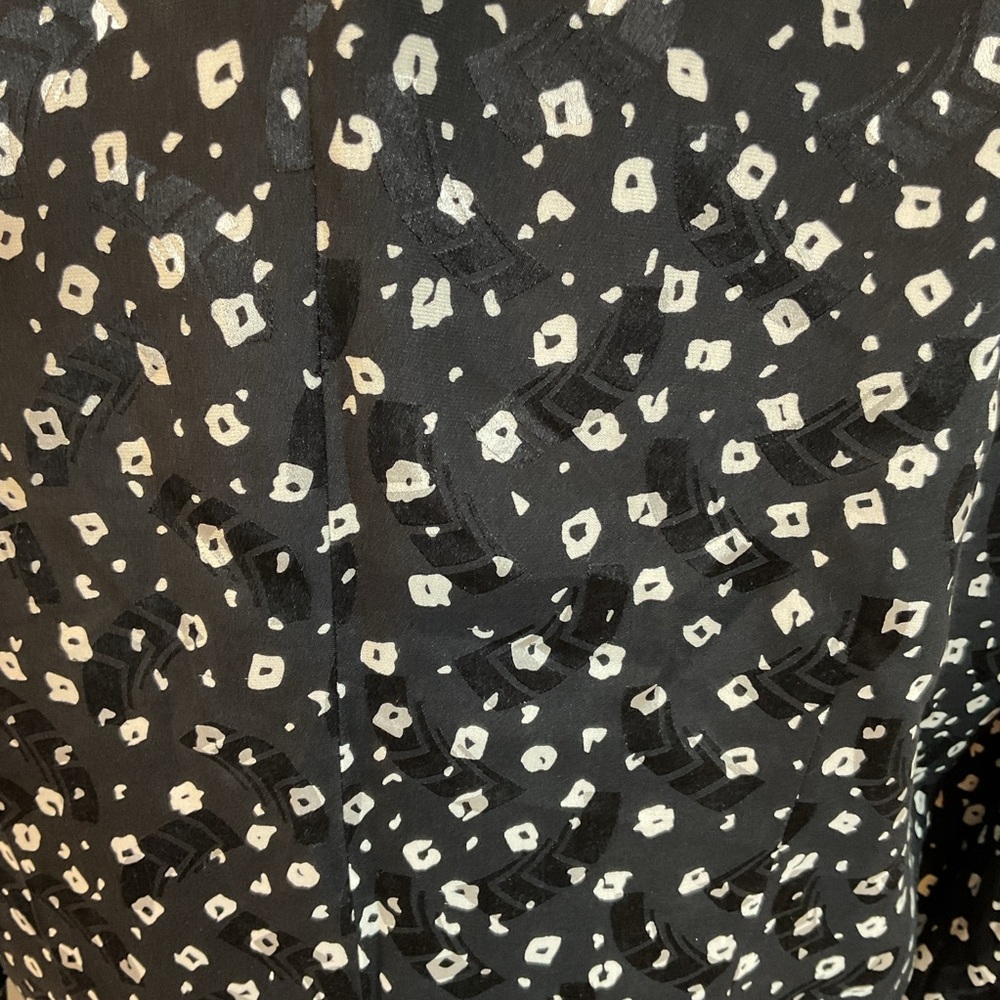 Vintage Julie Francis 100% Silk Blouse 12 Black White Dot Red Embroidered Leaf - Picture 7 of 8
